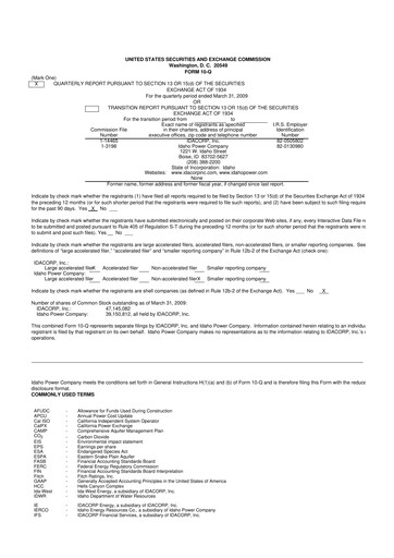Thumbnail Idacorp 10-Q Quarterly Report FY 