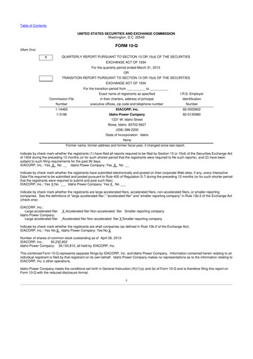 Thumbnail Idacorp 10-Q Quarterly Report FY2013 