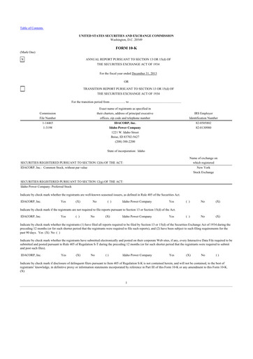 Thumbnail Idacorp 10-K Annual Report 2013