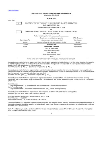 Thumbnail Idacorp 10-Q Quarterly Report FY2014 