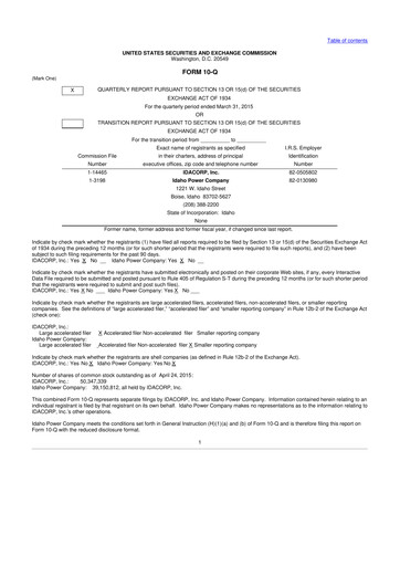 Thumbnail Idacorp 10-Q Quarterly Report FY2015 