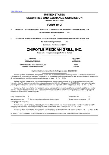 Thumbnail Chipotle Mexican Grill 10-Q Quarterly Report FY2017 