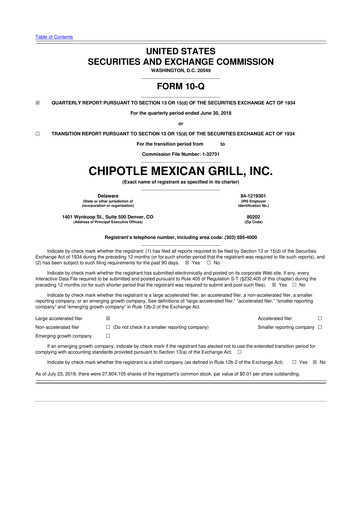 Thumbnail Chipotle Mexican Grill 10-Q Quarterly Report FY2018 