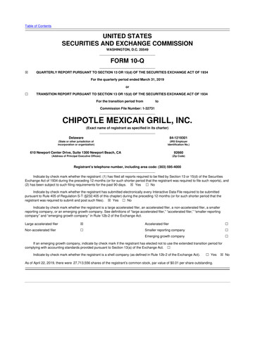 Thumbnail Chipotle Mexican Grill 10-Q Quarterly Report FY2019 