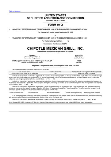 Thumbnail Chipotle Mexican Grill 10-Q Quarterly Report FY2020 