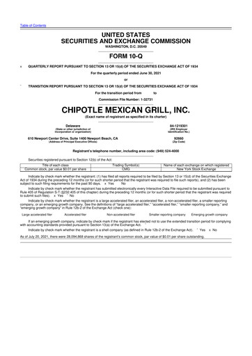 Thumbnail Chipotle Mexican Grill 10-Q Quarterly Report FY2021 