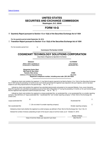 Vorschaubild Cognizant Technology Solutions  10-Q Quartalsbericht 2016 