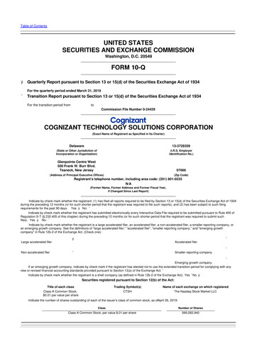 Vorschaubild Cognizant Technology Solutions  10-Q Quartalsbericht 2019 