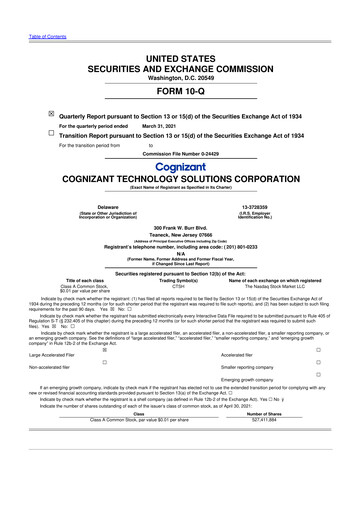 Vorschaubild Cognizant Technology Solutions  10-Q Quartalsbericht 2021 