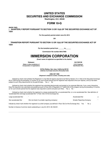 Miniature Immersion Corporation
 10-Q Rapport trimestriel 2015 