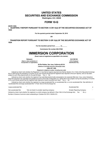 Miniature Immersion Corporation
 10-Q Rapport trimestriel 2016 