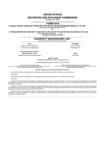 Thumbnail Guaranty Bancshares 10-K Annual Report 2017