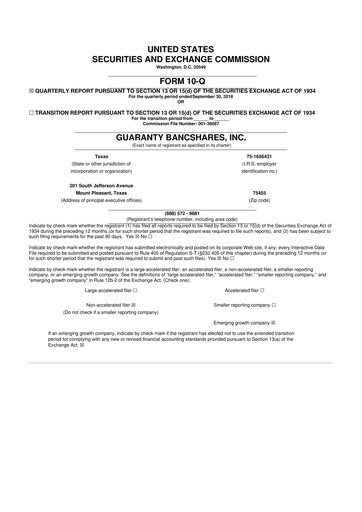 Thumbnail Guaranty Bancshares 10-Q Quarterly Report FY2018 