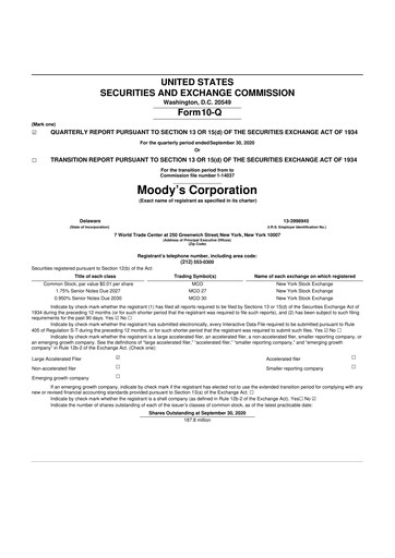 Thumbnail Moody's 10-Q Quarterly Report FY2020 
