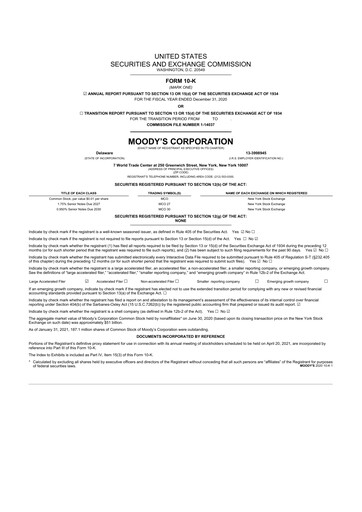 Thumbnail Moody's 10-K Annual Report 2020
