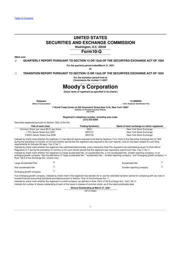 Thumbnail Moody's 10-Q Quarterly Report FY2021 