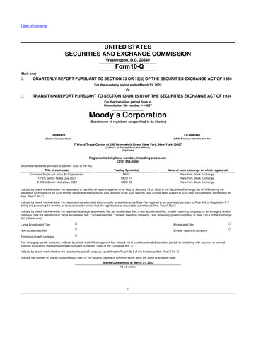 Thumbnail Moody's 10-Q Quarterly Report FY2022 