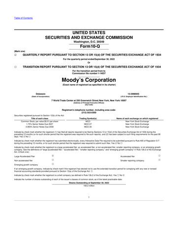 Thumbnail Moody's 10-Q Quarterly Report FY2022 