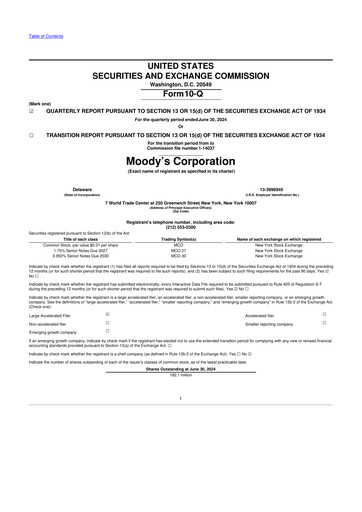 Thumbnail Moody's 10-Q Quarterly Report FY2024 