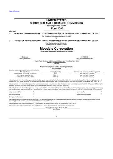 Thumbnail Moody's 10-Q Quarterly Report FY2025 