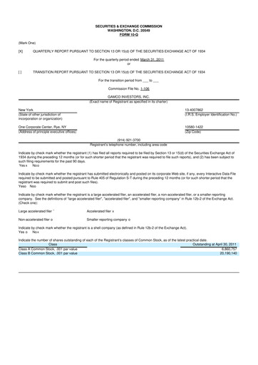 Vorschaubild GAMCO Investors
 10-Q Quartalsbericht  