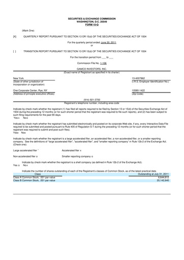 Vorschaubild GAMCO Investors
 10-Q Quartalsbericht  