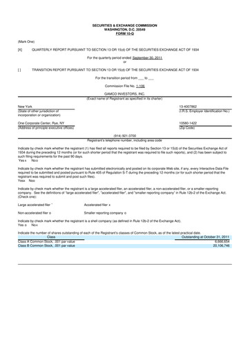 Vorschaubild GAMCO Investors
 10-Q Quartalsbericht 2011 