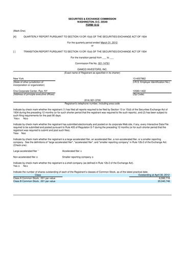 Vorschaubild GAMCO Investors
 10-Q Quartalsbericht 2012 