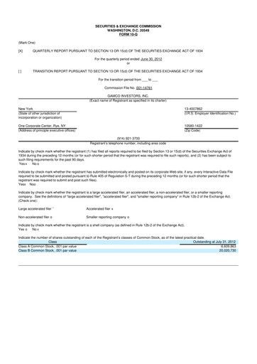 Vorschaubild GAMCO Investors
 10-Q Quartalsbericht 2012 