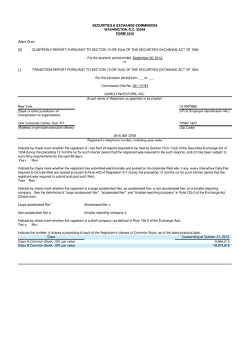 Vorschaubild GAMCO Investors
 10-Q Quartalsbericht 2012 