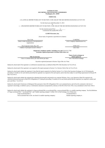 Thumbnail GAMCO Investors
 10-K Annual Report 2012