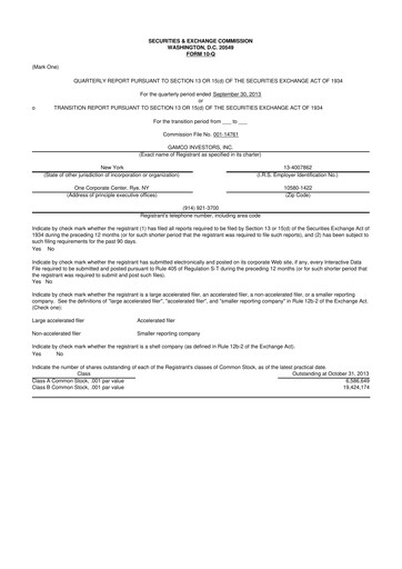 Vorschaubild GAMCO Investors
 10-Q Quartalsbericht 2013 