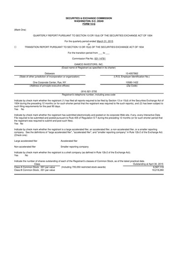 Vorschaubild GAMCO Investors
 10-Q Quartalsbericht 2015 