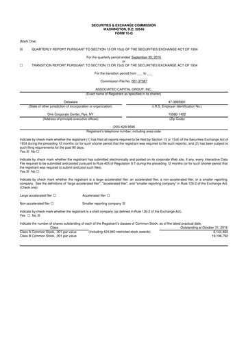 Thumbnail Associated Capital Group 10-Q Quarterly Report FY2016 
