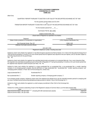 Vorschaubild GAMCO Investors
 10-Q Quartalsbericht 2018 