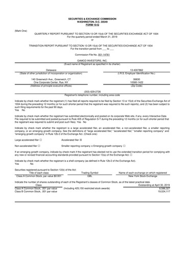 Vorschaubild GAMCO Investors
 10-Q Quartalsbericht 2019 