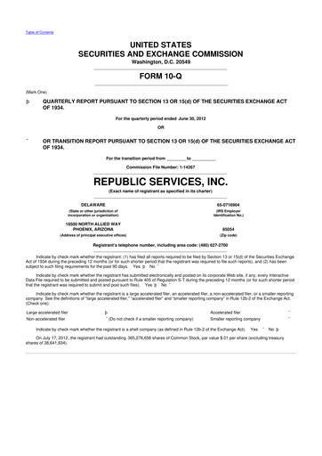 Thumbnail Republic Services
 10-Q Quarterly Report FY2012 