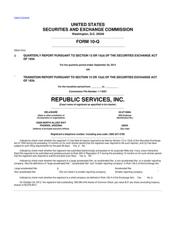 Thumbnail Republic Services
 10-Q Quarterly Report FY2013 