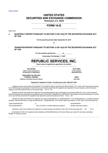 Thumbnail Republic Services
 10-Q Quarterly Report FY2014 