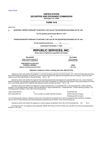 Thumbnail Republic Services
 10-Q Quarterly Report FY2017 