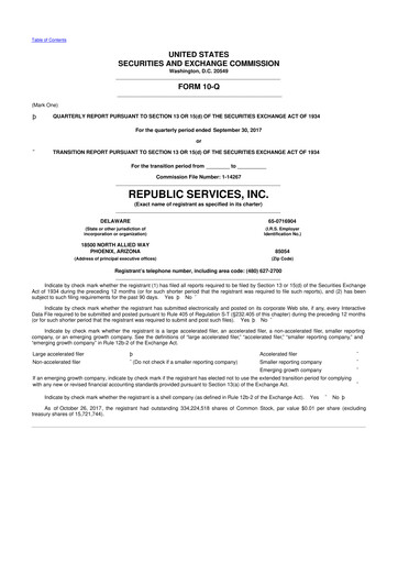 Thumbnail Republic Services
 10-Q Quarterly Report FY2017 