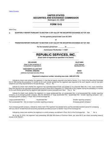 Thumbnail Republic Services
 10-Q Quarterly Report FY2018 