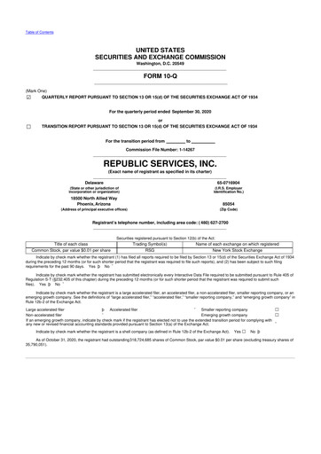 Thumbnail Republic Services
 10-Q Quarterly Report FY2020 