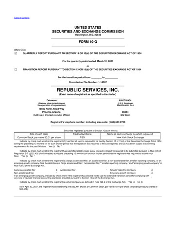 Thumbnail Republic Services
 10-Q Quarterly Report FY2021 