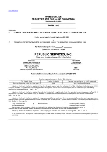 Thumbnail Republic Services
 10-Q Quarterly Report FY2022 