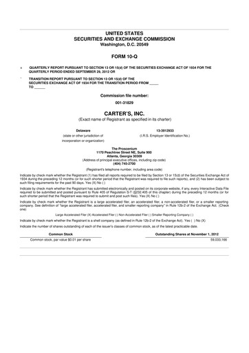 Vorschaubild Carter's 10-Q Quartalsbericht 2012 
