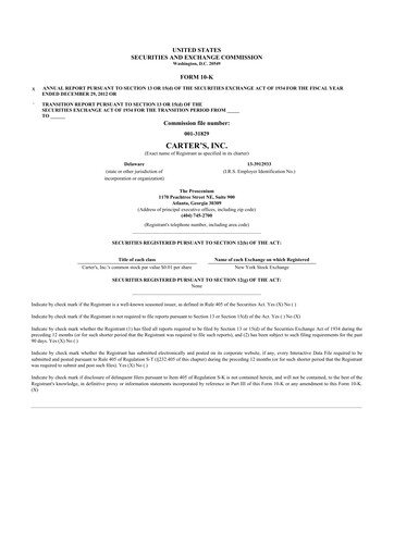 Thumbnail Carter's 10-K Annual Report 2012