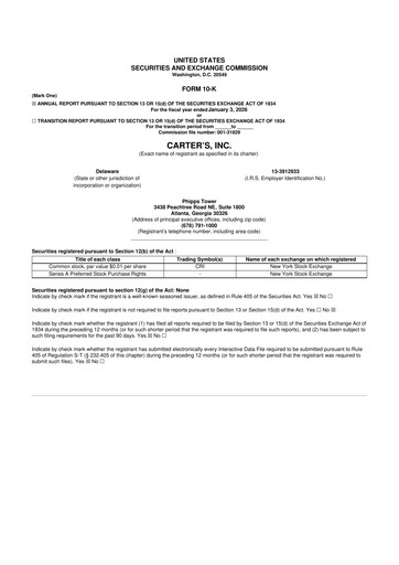 Vorschaubild Carter's 10-K Jahresbericht 2025