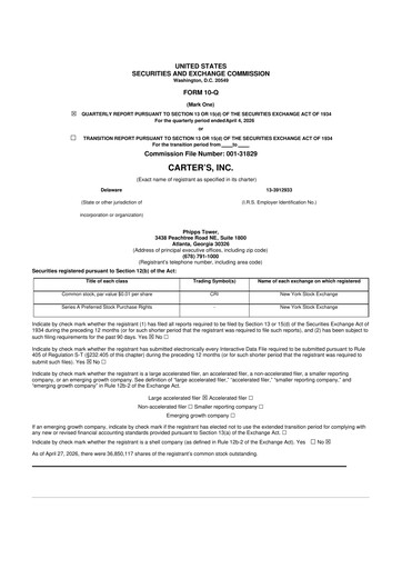 Thumbnail Carter's 10-Q Quarterly Report FY 