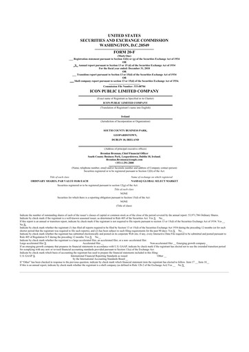 Thumbnail ICON plc 20-F Annual Report 2018